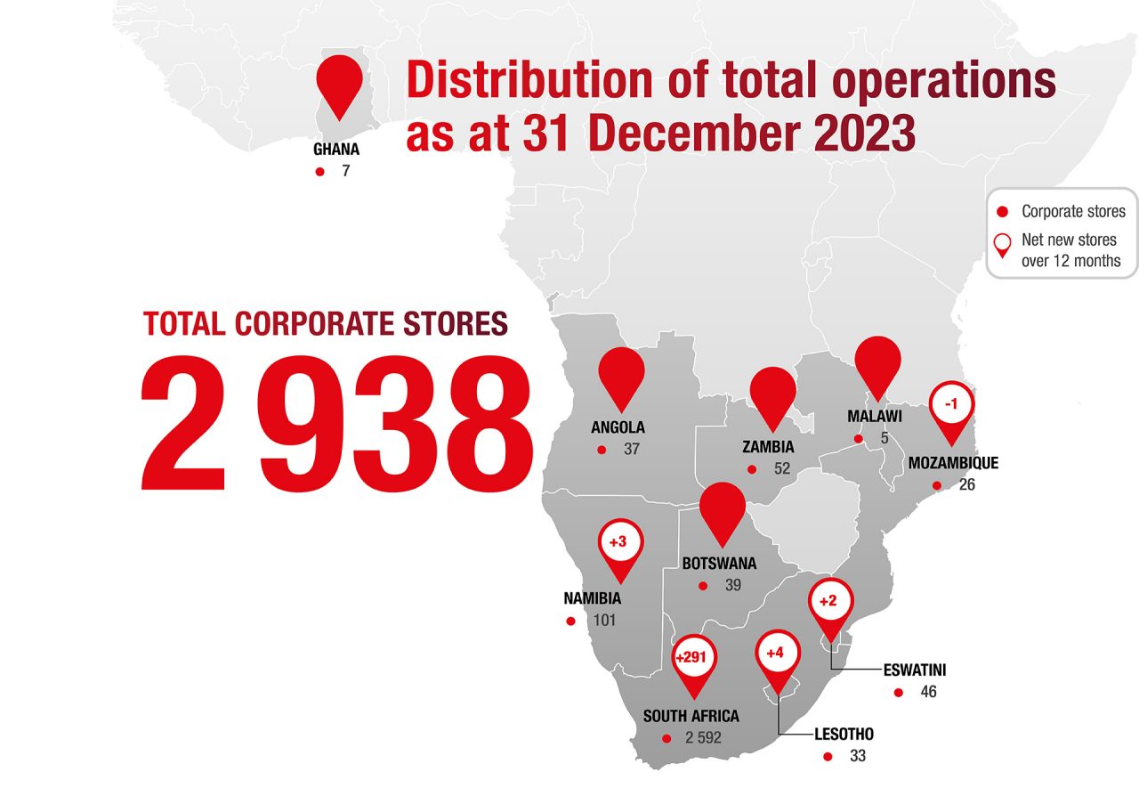 shoprite group map of the retail footprint across africa