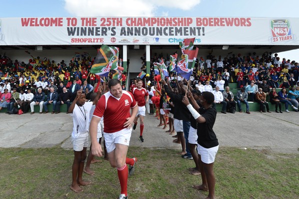 Bakkies Botha leads the Braai Legends onto the field for a friendly touch rugby charity match in aid of VUSA Academy Bakkies Botha leads the Braai Legends onto the field for a friendly touch rugby charity match in aid of VUSA Academy