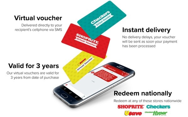 Send a virtual Shoprite or Checkers grocery voucher straight to someone’s phone